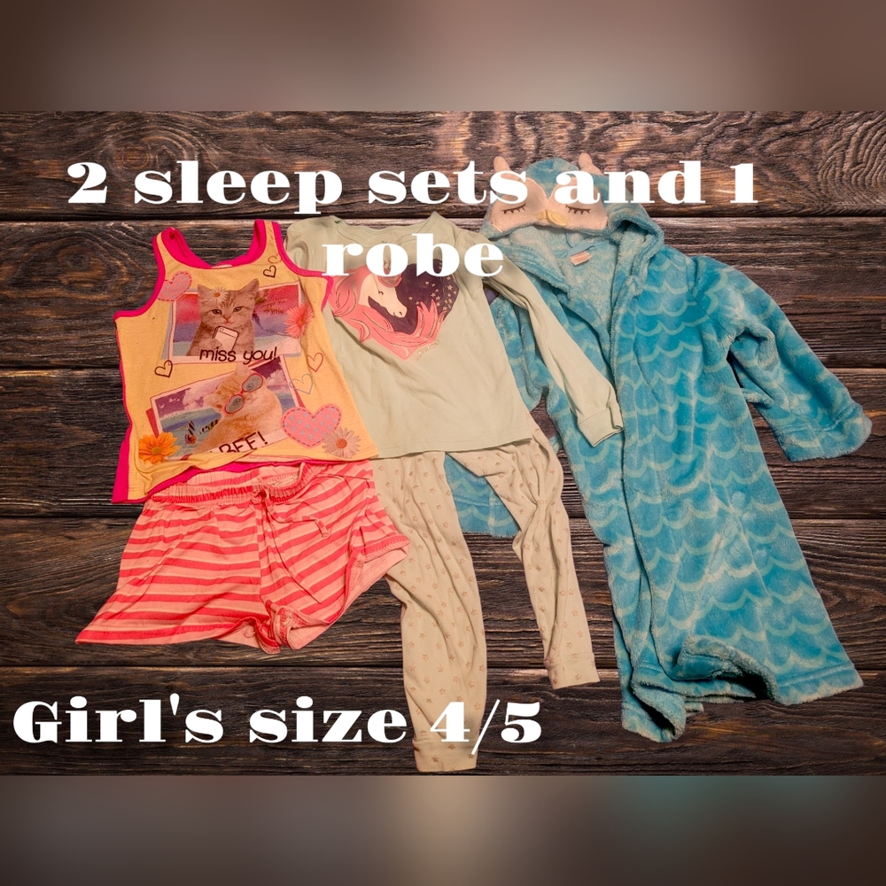 2 girl's sleep sets and 1 owl robe
